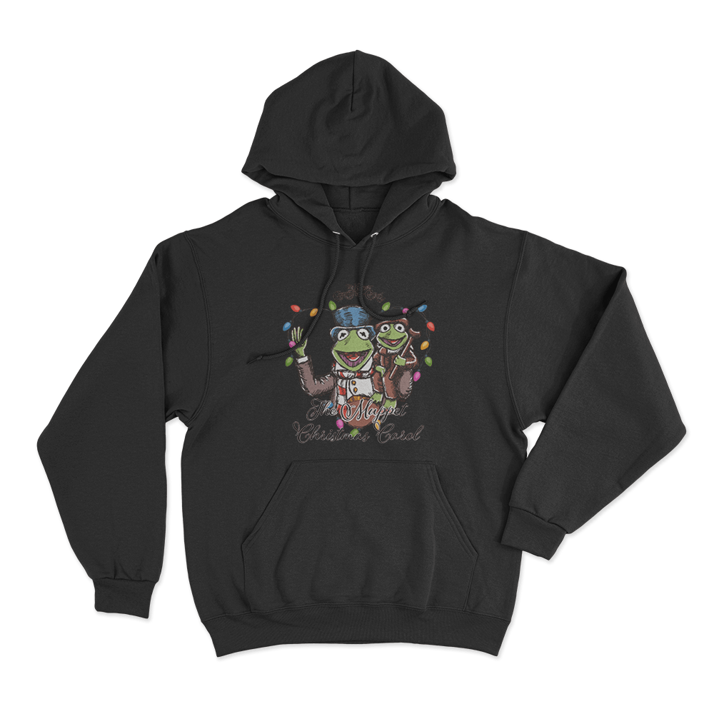 The Muppets Christmas Kermit Heart Light String Unisex Hoodie Black The Muppets Christmas Kermit Heart Light String Unisex Hoodie Black