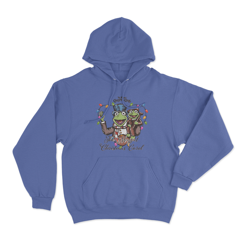 The Muppets Christmas Kermit Heart Light String Unisex Hoodie Blue The Muppets Christmas Kermit Heart Light String Unisex Hoodie Blue