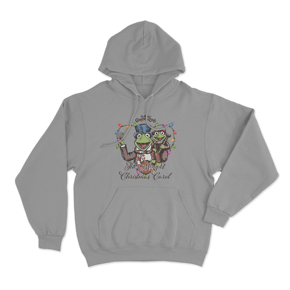 The Muppets Christmas Kermit Heart Light String Unisex Hoodie Grey The Muppets Christmas Kermit Heart Light String Unisex Hoodie Grey