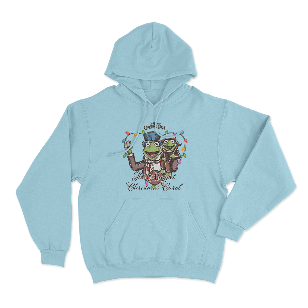 The Muppets Christmas Kermit Heart Light String Unisex Hoodie Sky Blue The Muppets Christmas Kermit Heart Light String Unisex Hoodie Sky Blue