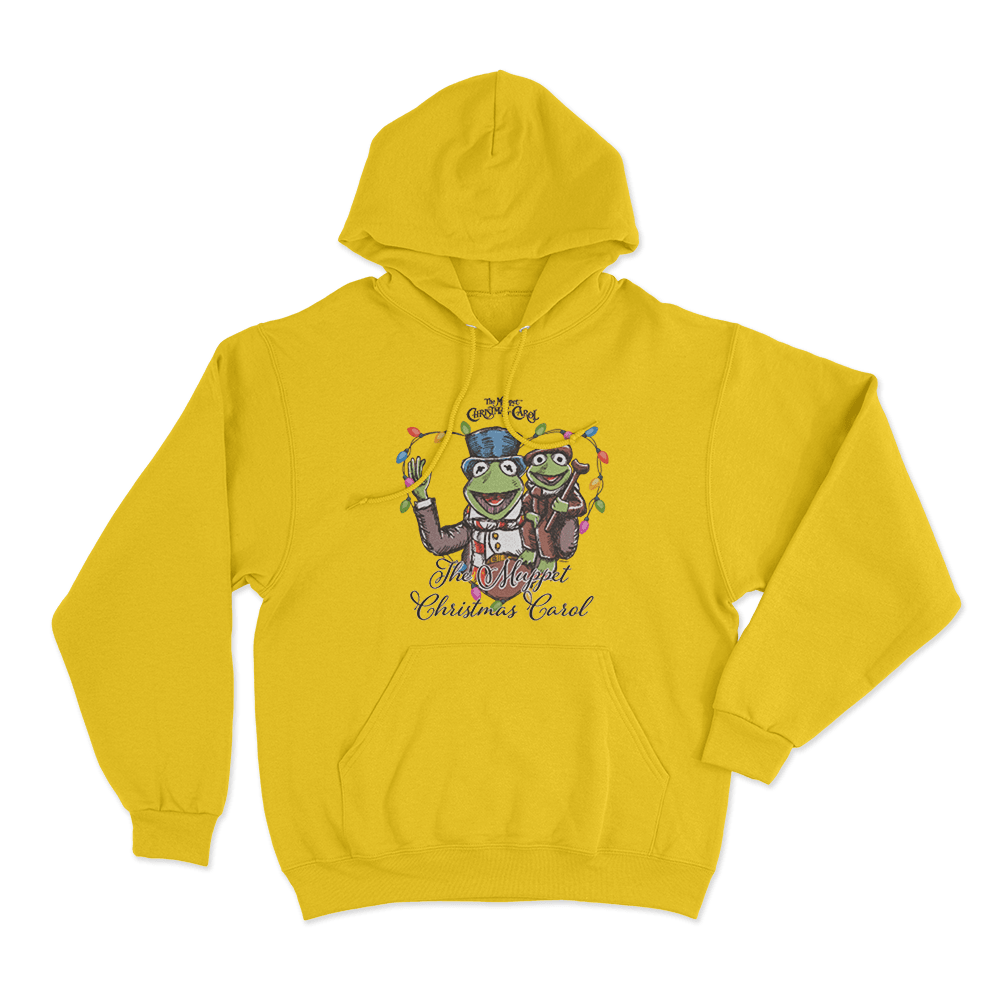 The Muppets Christmas Kermit Heart Light String Unisex Hoodie Yellow The Muppets Christmas Kermit Heart Light String Unisex Hoodie Yellow